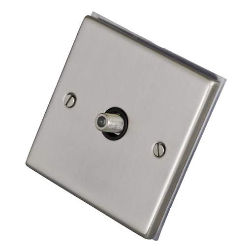 LGA Selectric 7M-Pro 1 Gang Satellite Socket Black Insert Satin Chrome
