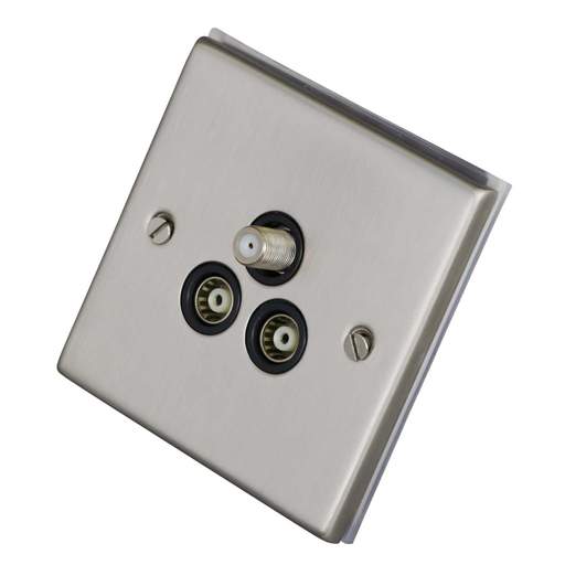 LGA Selectric 7M-Pro 1 Gang Satellite Twin TV/FM Socket Black Insert Satin Chrome