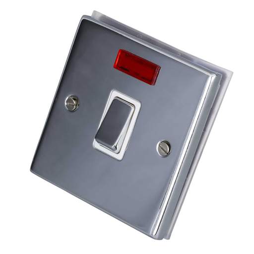 LGA Selectric 7M-Pro 20A DP Switch with Neon Metal / White Insert Polished Chrome