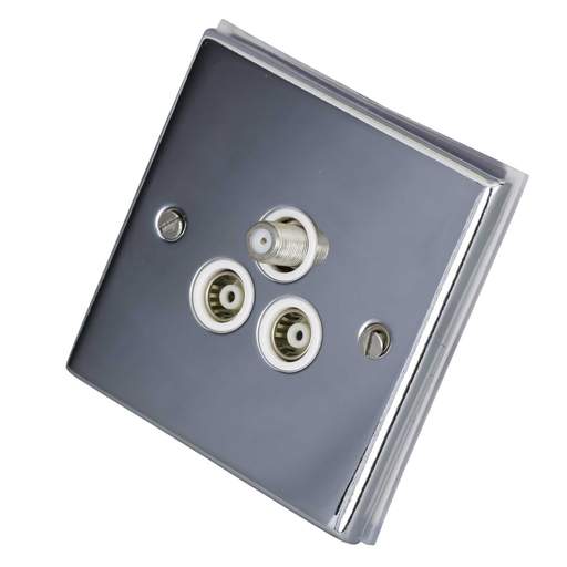 LGA Selectric 7M-Pro 1 Gang Satellite and Twin Coaxial Socket White Insert Polished Chrome