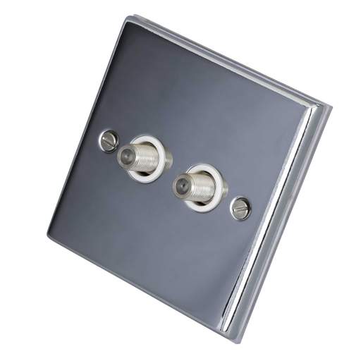 LGA Selectric 7M-Pro 1 Gang Twin Satellite Socket White Insert Polished Chrome