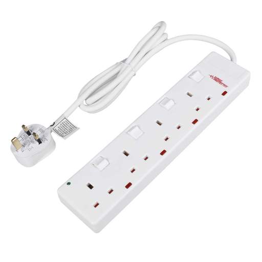 LGA Selectric 13A 2m 4 Gang Anti Surge Individually Switched Extension Lead with Neon White
