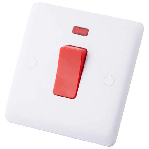 M2 Slimline 45A DP 1 Gang Switch with Neon White