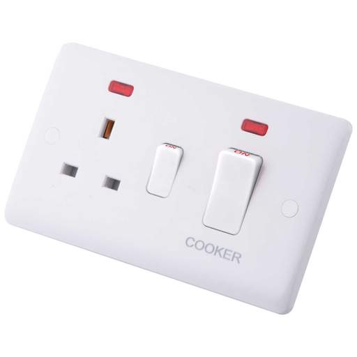 M2 Slimline 45A DP Cooker Control Unit with Neon White Rockers