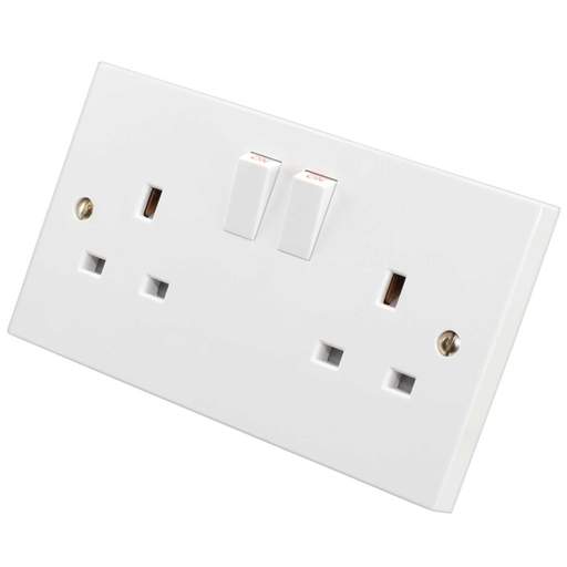 M2 Square 13A 2 Gang Switched Socket White