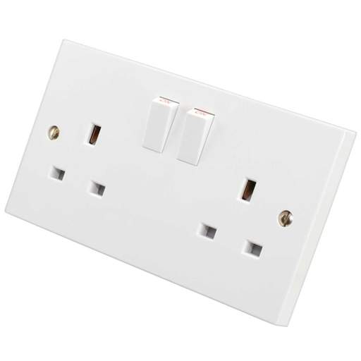 M2 Square 13A SP 2 Gang Contract Switched Socket White