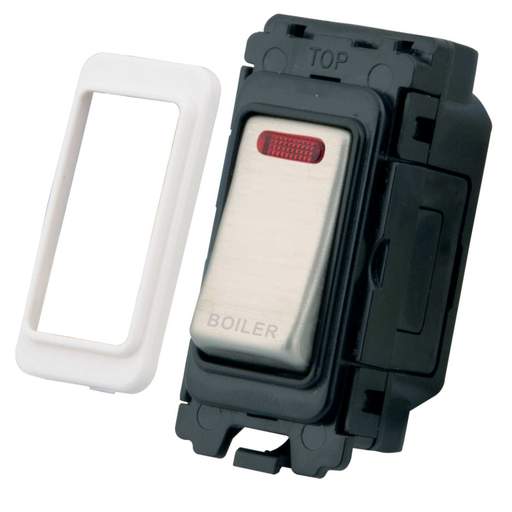 M2 Grid 20A Double Pole Grid Switch with Neon marked Boiler Brushed Stainless Steel