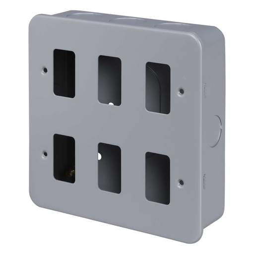 M2 Metal 6 Gang Grid Front Plate Metal Clad c/w Back Box