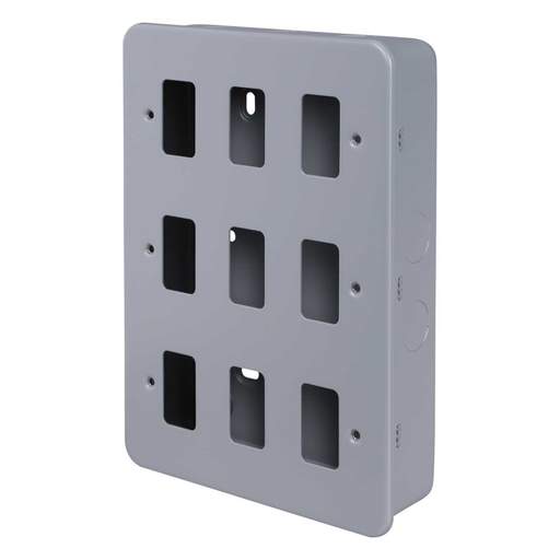 M2 Metal 9 Gang Grid Front Plate Metal Clad c/w Back Box