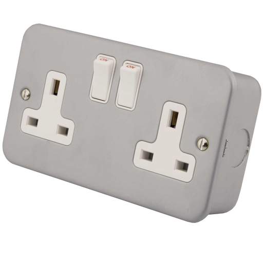 M2 Metal 13A DP 2 Gang Switched Socket Metal Clad