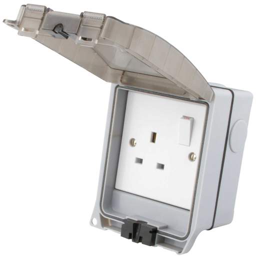 M2 Weatherproof 13A 1 Gang Switched Socket with Clear Lid IP66