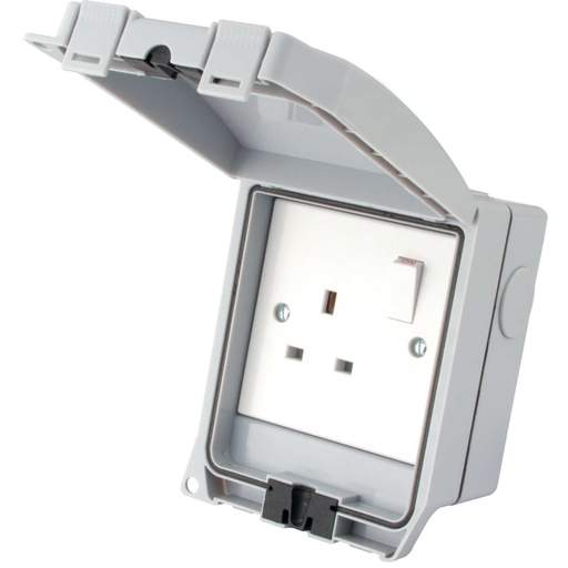 M2 Weatherproof 13A 1 Gang Switched Socket with Solid Grey Lid IP66