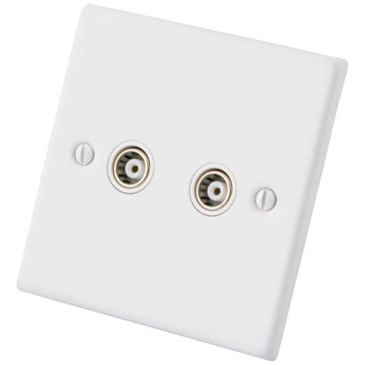 M2 Decorative 2 Gang Coaxial Socket White Insert Painted Matt White