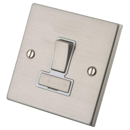 M2 Decorative 13A Switched Fused Spur White Insert Brushed Stainless Steel