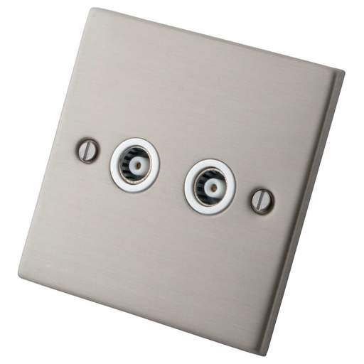 M2 Decorative 2 Gang Coaxial Socket White Insert Brushed Stainless Steel