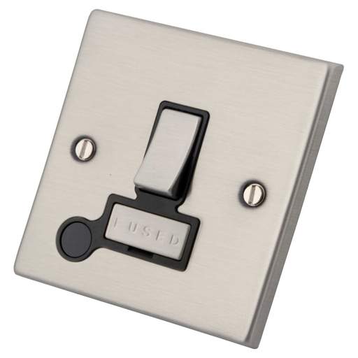 M2 Decorative 13A Switched Fused Spur with Flex Outlet Black Insert Brushed Stainless Steel