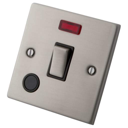 M2 Decorative 20A DP Switch with Neon and Flex Outlet Black Insert Brushed Stainless Steel
