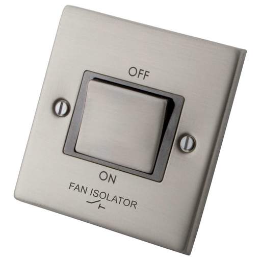 M2 Decorative 10A Triple Pole Fan Isolator Grey Insert Brushed Stainless Steel