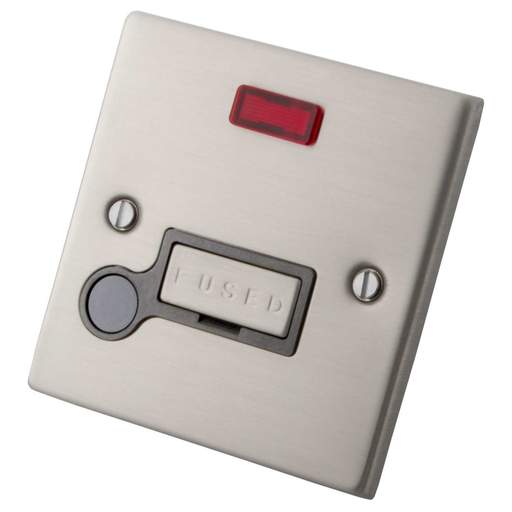 M2 Decorative 13A Unswitched Fused Spur with Neon Black Insert Brushed Stainless Steel