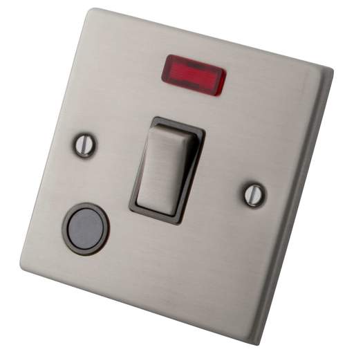 M2 Decorative 20A DP Switch with Neon and Flex Outlet Grey Insert Brushed Stainless Steel