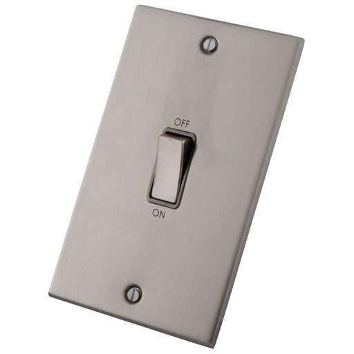 M2 Decorative 45A DP 2 Gang Vertical Switch Grey Insert Brushed Stainless Steel