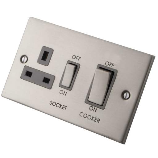 M2 Decorative 45A Cooker Control Unit Grey Insert Brushed Stainless ...