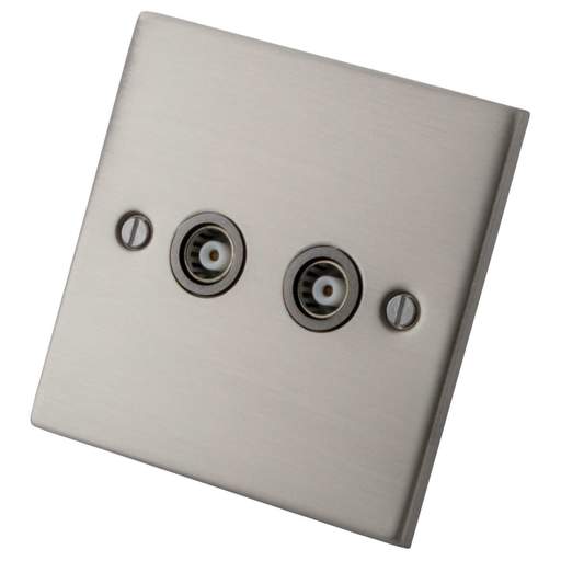 M2 Decorative 2 Gang Coaxial Socket Grey Insert Brushed Stainless Steel