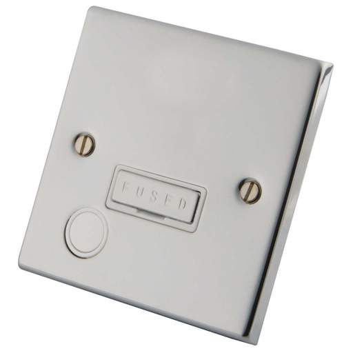 M2 Decorative 13A Unswitched Fused Spur With Flex Outlet White Insert Polished Stainless Steel