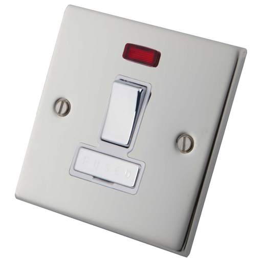 M2 Decorative 13A Switched Fused Spur with Neon Metal / White Insert Polished Stainless Steel