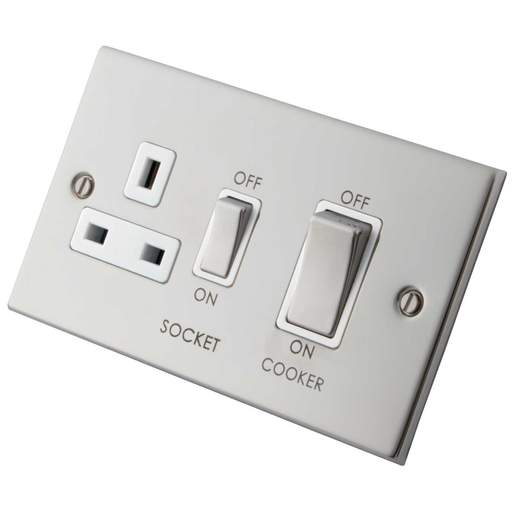 M2 Decorative 45A Cooker Control Unit Metal / White Insert Polished Stainless Steel
