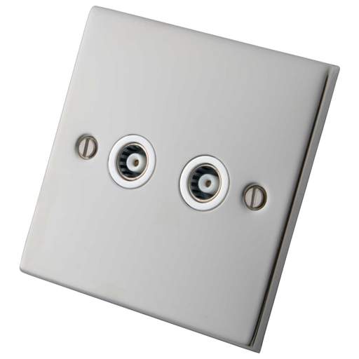 M2 Decorative 2 Gang Coaxial Socket White Insert Polished Stainless Steel