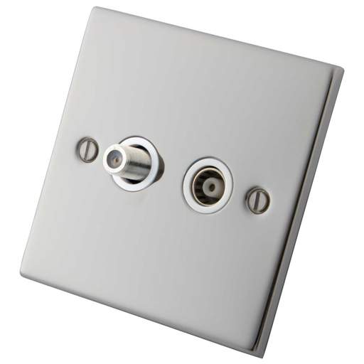 M2 Decorative 1 Gang Satellite and Coaxial Socket White Insert Polished Stainless Steel