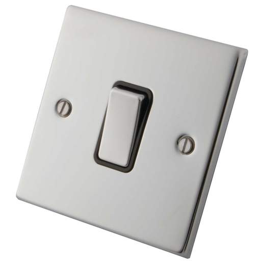 M2 Decorative 10A 1 Gang 2 Way Light Switch Metal / Black Insert Polished Stainless Steel