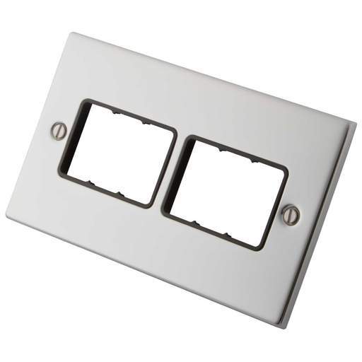 M2 Decorative 2 Gang 6 Module Front Plate Black Insert Polished Stainless Steel