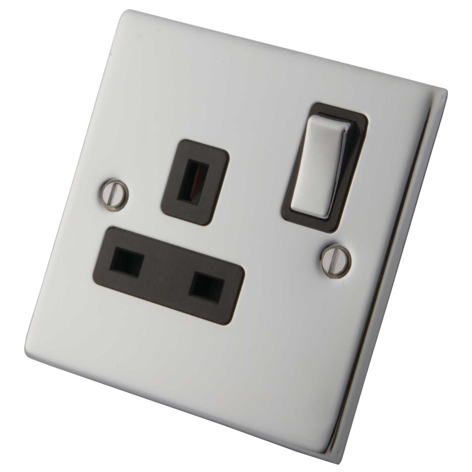 M2 Decorative 13A 1 Gang Switched Socket Metal / Black Insert Polished