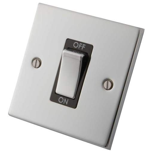 M2 Decorative 45A DP 1 Gang Switch Metal / Black Insert Polished Stainless Steel