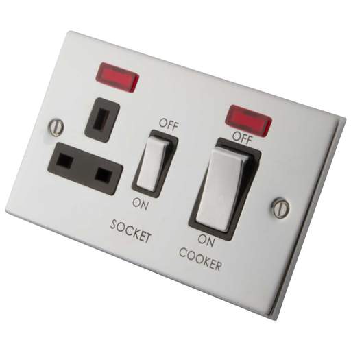M2 Decorative 45A Cooker Control Unit with Neon Metal / Black Insert Polished Stainless Steel