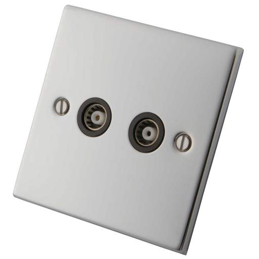 M2 Decorative 2 Gang Coaxial Socket Black Insert Polished Stainless Steel