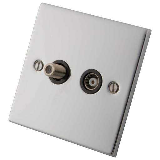 M2 Decorative 1 Gang Satellite and Coaxial Socket Black Insert Polished Stainless Steel