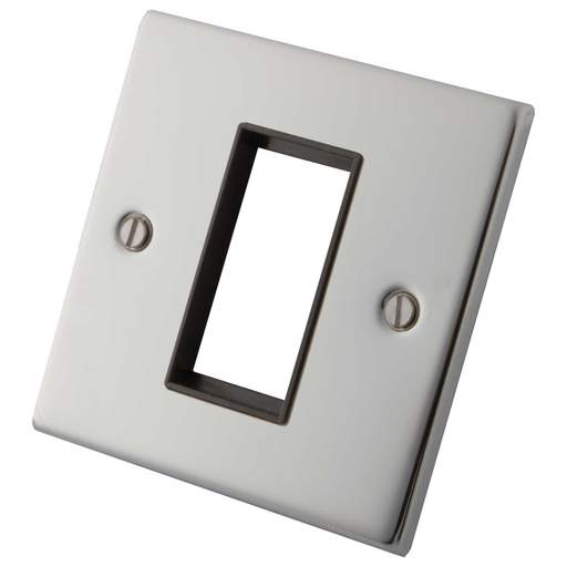 M2 Decorative 1 Gang 1 Euro Module Front Plate Black Insert Polished Stainless Steel
