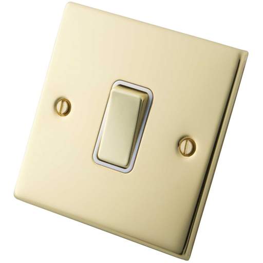 M2 Decorative 10A 1 Gang 2 Way Light Switch White Insert Polished Brass