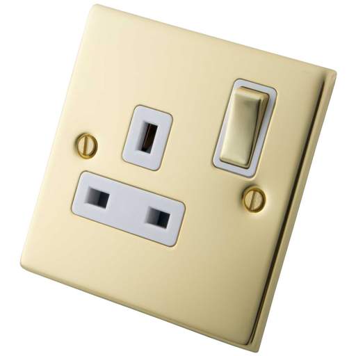 M2 Decorative 13A 1 Gang Switched Socket White Insert Polished Brass