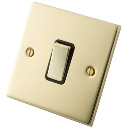 M2 Decorative 10A 1 Gang 2 Way Light Switch Black Insert Polished Brass