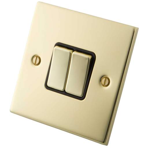 M2 Decorative 10A 2 Gang 2 Way Light Switch Black Insert Polished Brass