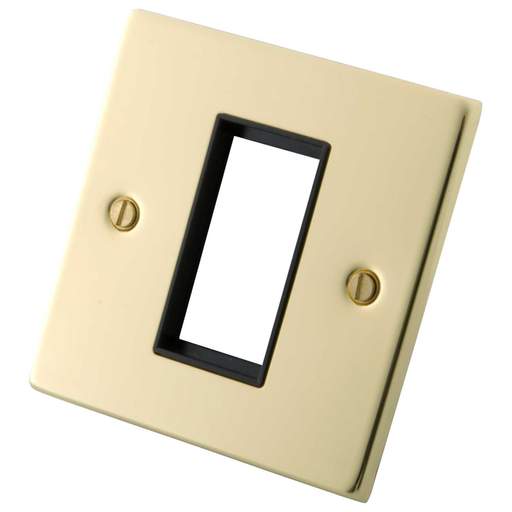 M2 Decorative 1 Gang 1 Module Front Plate Black Insert Polished Brass