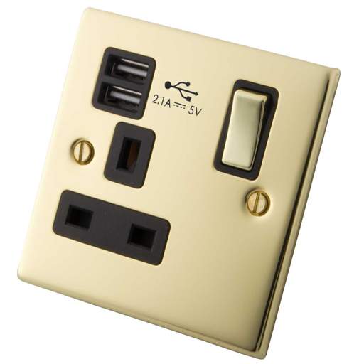 M2 Decorative 13A 1 Gang Switched Socket with Twin USB Outlets Black ...