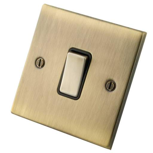 M2 Decorative 10A 1 Gang 2 Way Light Switch Black Insert Antique Brass