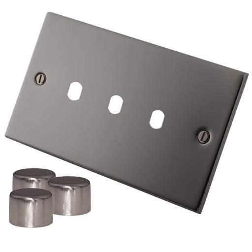 M2 Decorative 3 Gang Unfurnished Dimmer Plate and Knobs Black Nickel