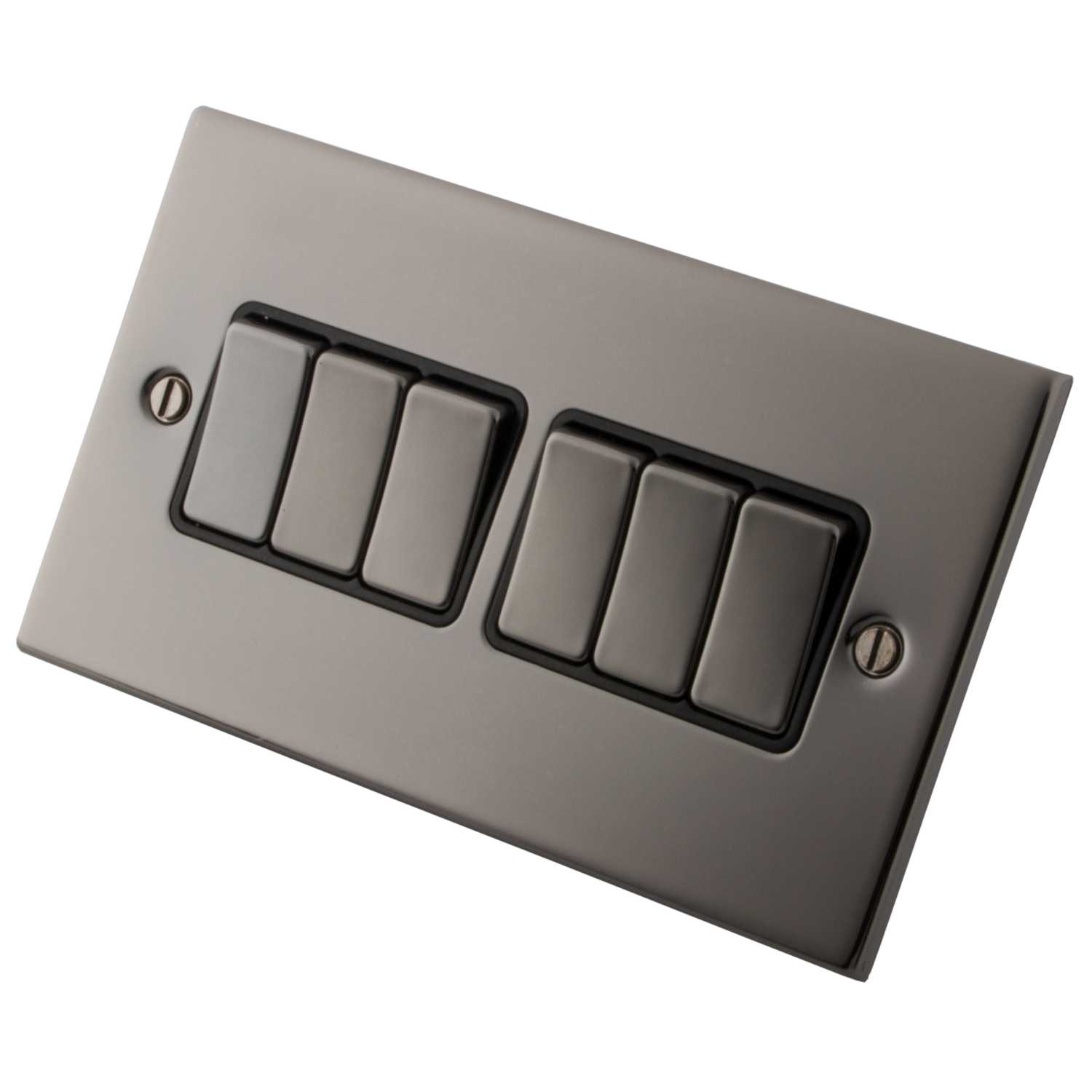 6+ A 2 Way Switch M2 Decorative 10A 6 Gang 2 Way Light Switch Metal / Black Insert Black