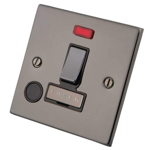 M2 Decorative 13A Switched Fused Spur With Neon Indicator and Flex Outlet Black Insert Black Nickel
